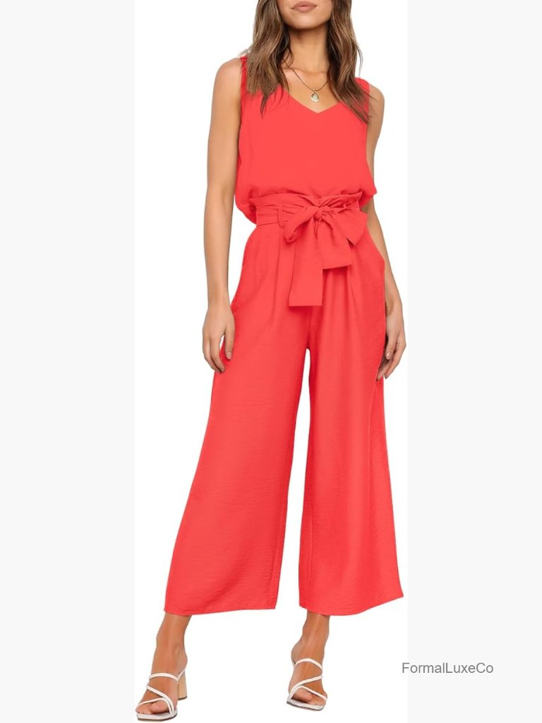 2 Piece Crop Pants Set V Neck Tank Wide Strap Tops High Waisted Paper Bag Pants